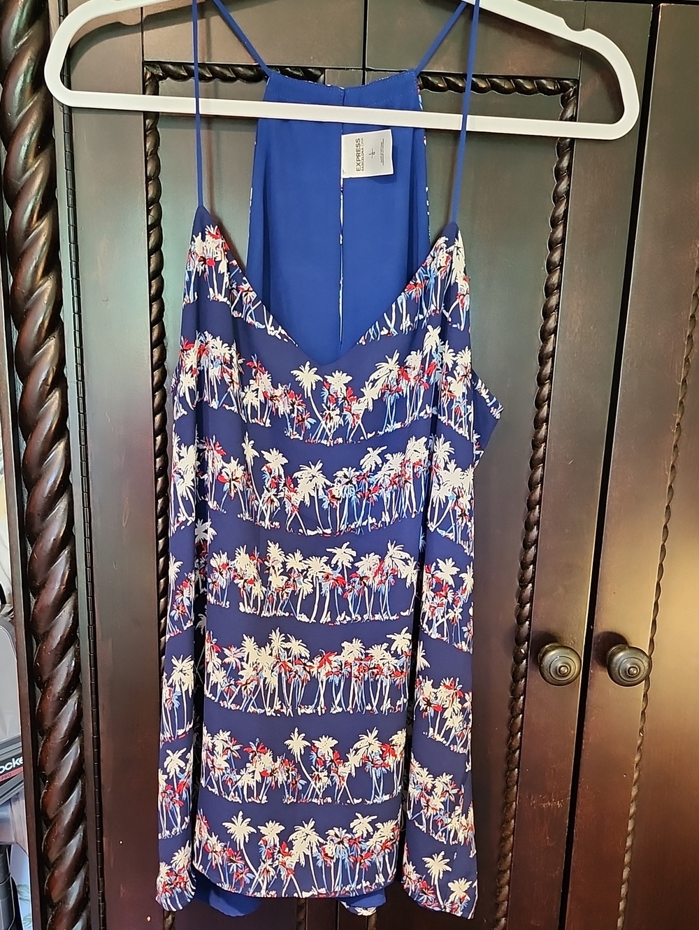 Express Barcelona Cami Blue Palm Tree Print Top